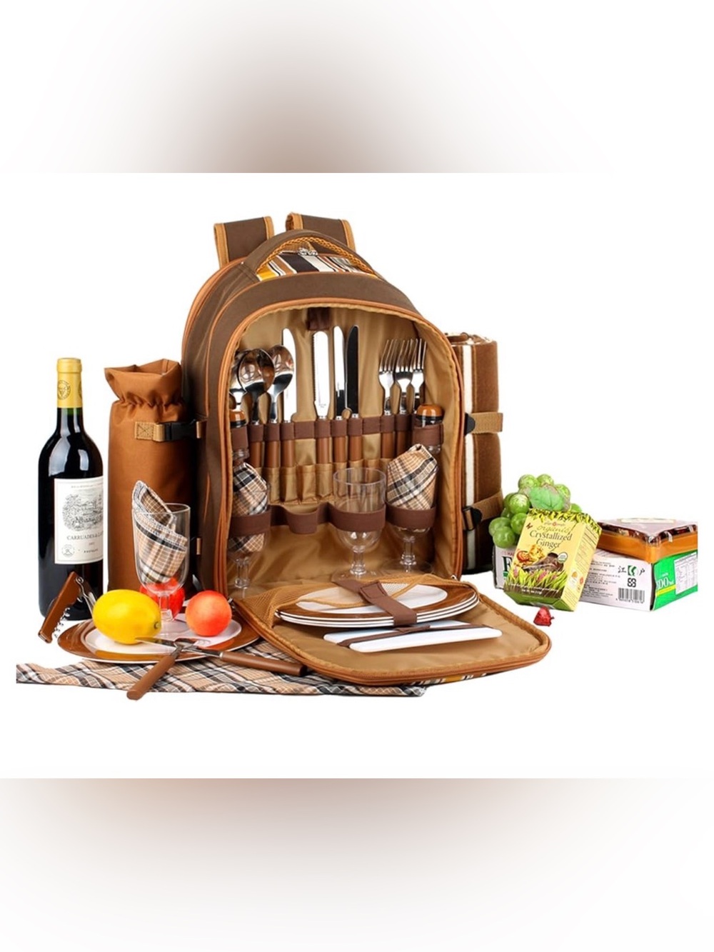 APOLLO WALKER Picnic Backpack (Brown for 4 with Wine Glasses)
